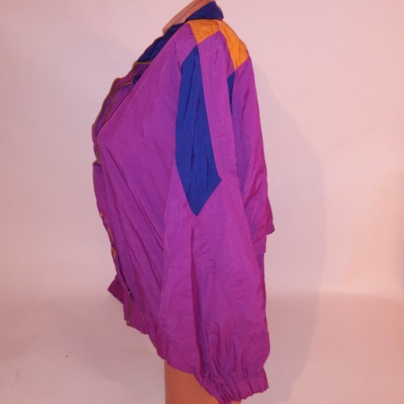 Vintage Puma Windbreaker Jacket Large Purple Orange Retro Embroidered Colorblock - Picture 7 of 11